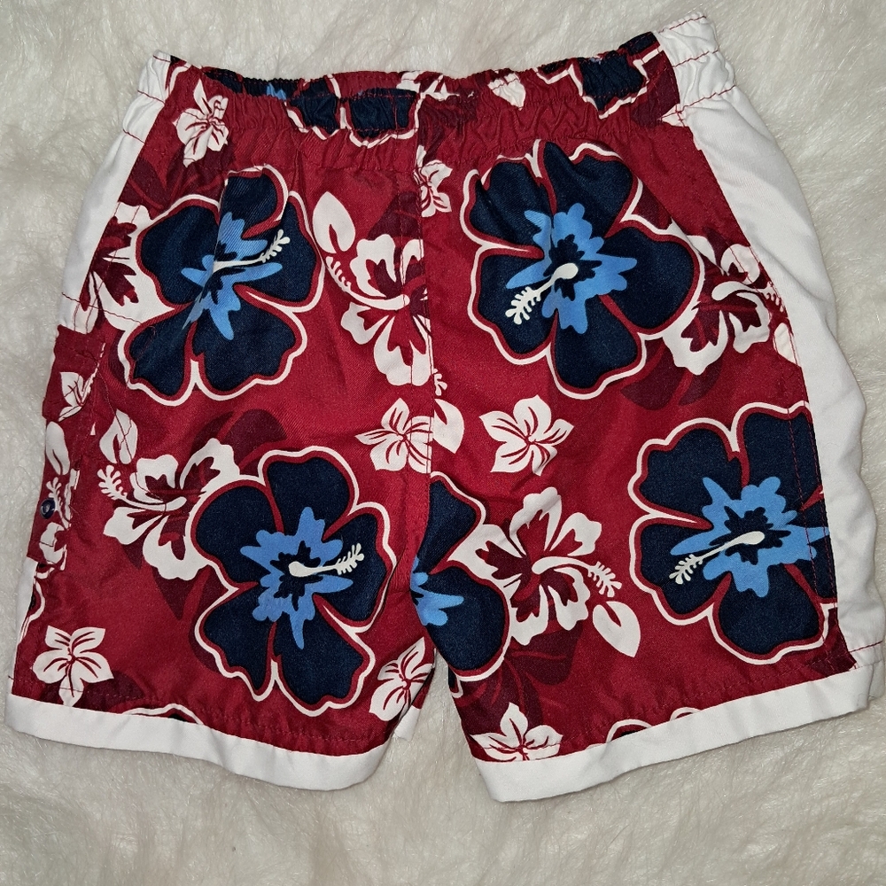 Floral Red and Blue Hawaiian Swim  Shorts
